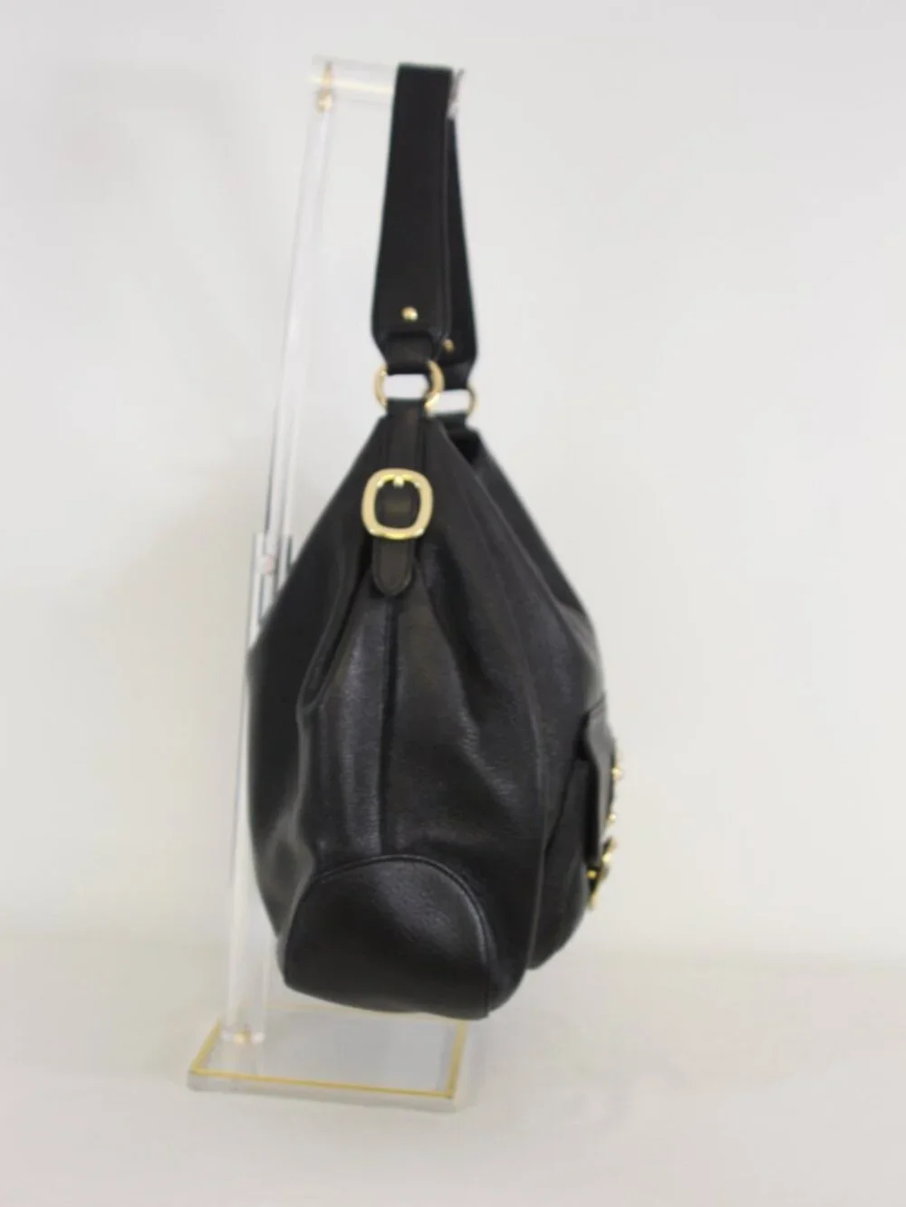 Michael Kors Black Pebbled Leather Hobo Shoulder Bag Gold Hardware
